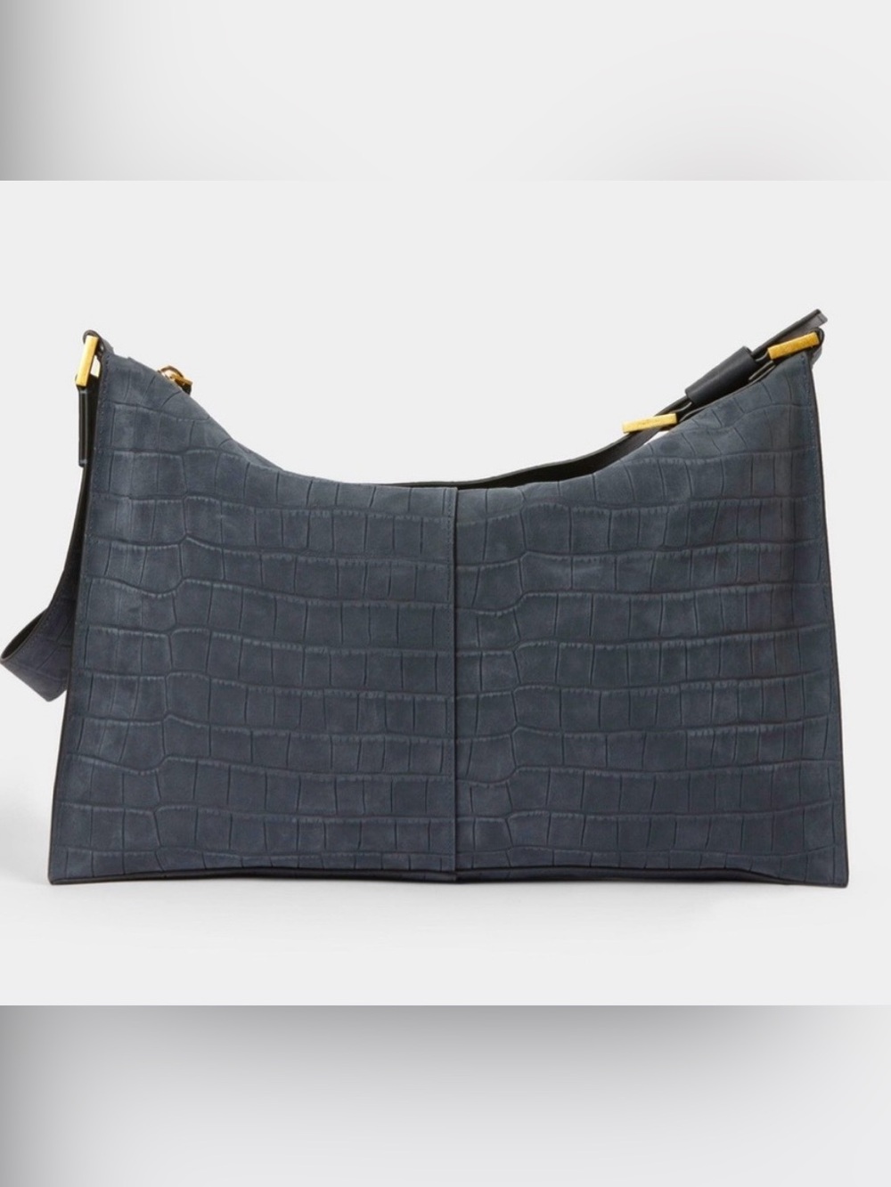 All Saints Edbury Navy Suede Shoulder Bag | Croc-Embossed | Excellent Condition